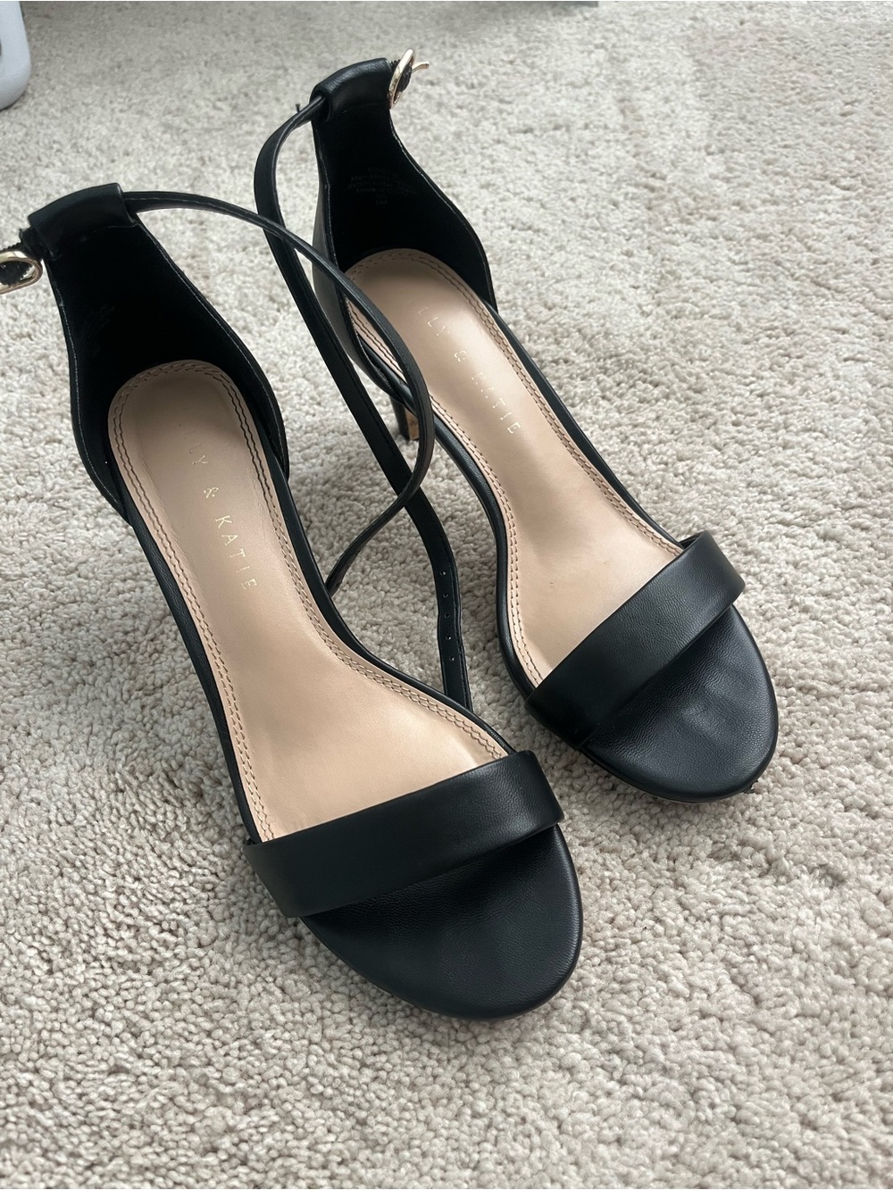 Kelly & Katie Black Ankle-Strap Open-Toe Heels